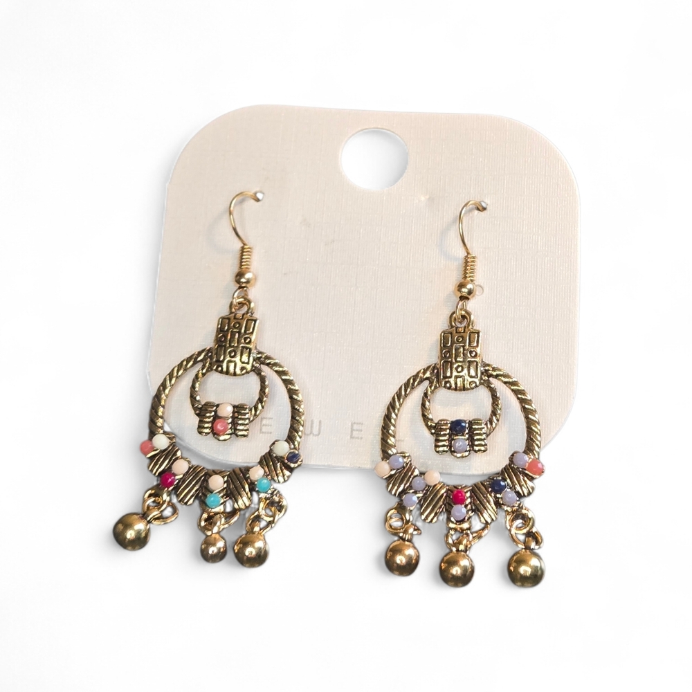 Unlisted Gold and Colorful Beaded Dangle Earrings